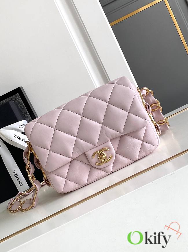 Okify Chanel Mini Flap Bag Pink 19.5cmx22cm - 1