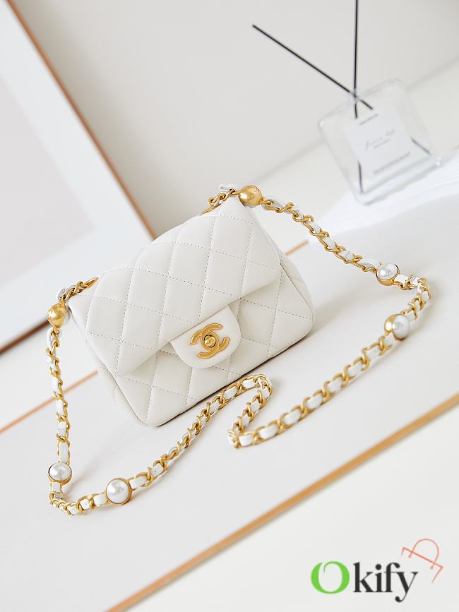 Okify Chanel Classic Flap Bag White 13-18-7 cm - 1