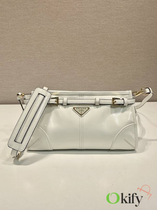 Okify Prada Small Leather Shoulder Bag White 26x14x12cm - 1