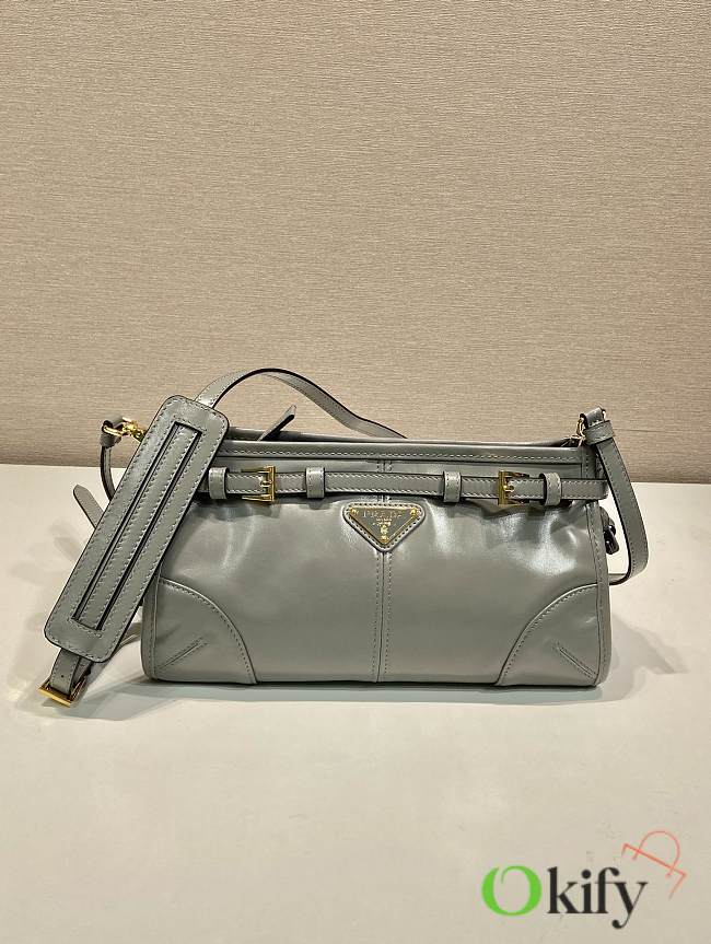 Okify Prada Small Leather Shoulder Bag Grey 26x14x12cm - 1