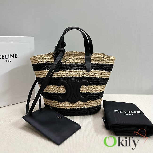 Okify Celine Striped Couffin Classic Panier in Raffia And Calfskin 21.5x22x13cm - 1