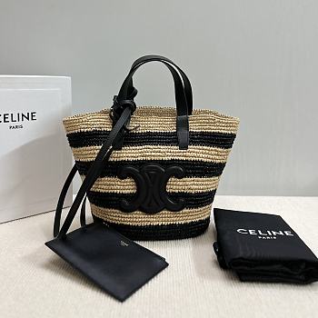 Okify Celine Striped Couffin Classic Panier in Raffia And Calfskin 21.5x22x13cm