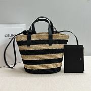 Okify Celine Striped Couffin Classic Panier in Raffia And Calfskin 21.5x22x13cm - 3