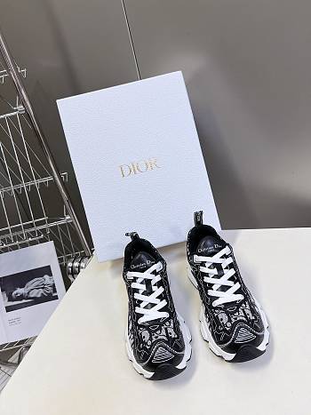 Okify Dior Vibe Sneaker White Mesh Printed with Dior Oblique Motif and Black Leather-Effect Panels