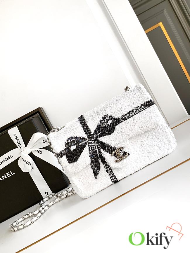 Okify Small Chanel Sequins Flap Bag White 20*13*6cm - 1