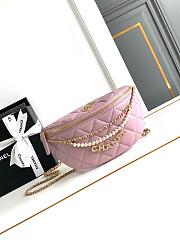 Okify Chanel Fanny Pack, Shiny Lambskin, Faux Pearls & Gold Metallic Light Pink 17x2x11cm - 1