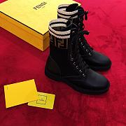 Okify Fendi Rockoko Black leather biker boots with stretch fabric  - 4