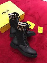 Okify Fendi Rockoko Black leather biker boots with stretch fabric  - 2