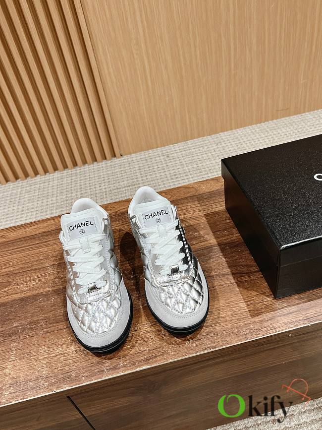 Okify Chanel Calfskin & Suede Calfskin Trainers Silver - 1