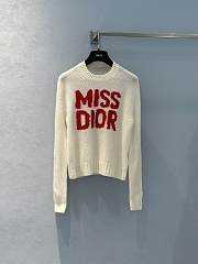 Okify Dior Sweater Ecru Cashmere and Silk Knit with Red  - 1