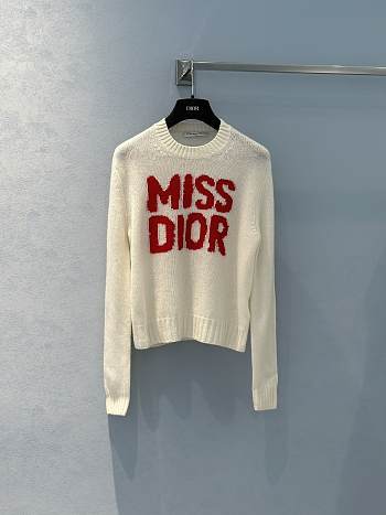 Okify Dior Sweater Ecru Cashmere and Silk Knit with Red 