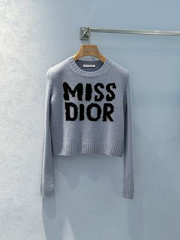 Okify Dior Sweater Pale Blue Cashmere and Silk Knit with Black 