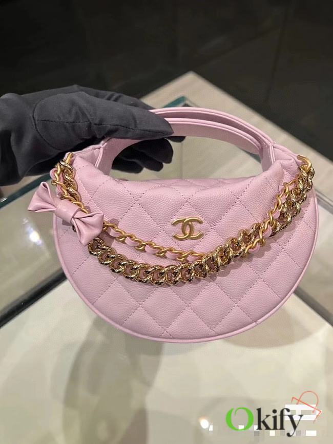 Okify Chanel Quilted Circle Pouch Bag Mini Caviar Light Purple w/ Chain Gold Hardware 14x11,5x3cm - 1