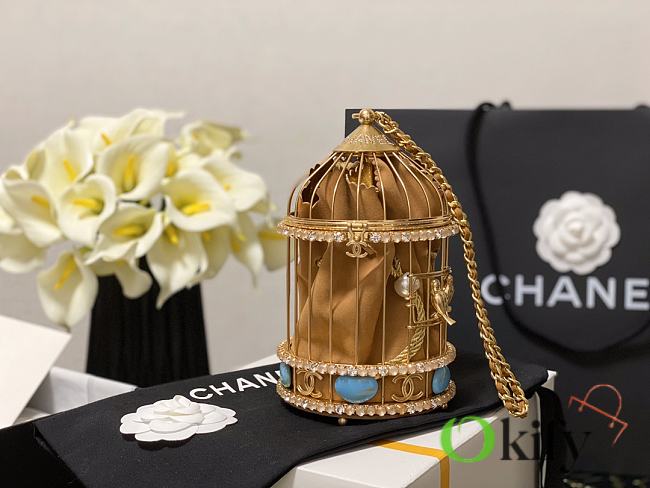 Okify Chanel Gold Lambskin Strass and Enamel Bird Cage Gold 13.5 x 24 x 11 cm - 1