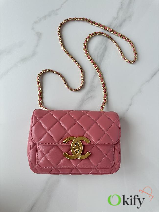 Okify Chanel Mini flap bag Shiny Lambskin & Gold Plated Metal Pink 20X8X11cm - 1