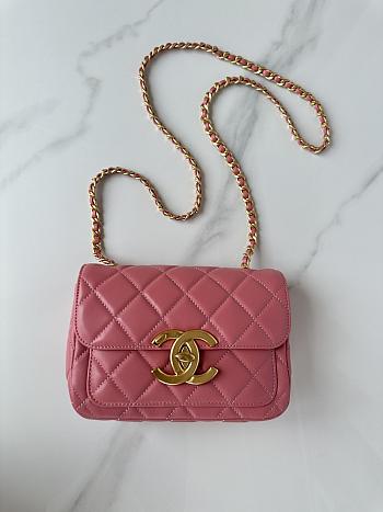 Okify Chanel Mini flap bag Shiny Lambskin & Gold Plated Metal Pink 20X8X11cm