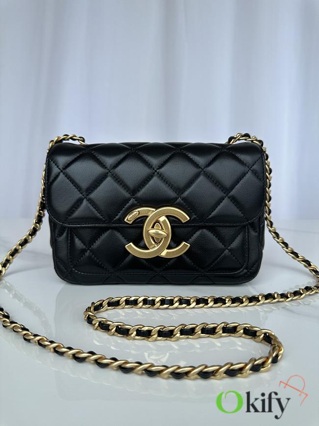 Okify Chanel Mini flap bag Shiny Lambskin & Gold Plated Metal Black 20X8X11cm - 1