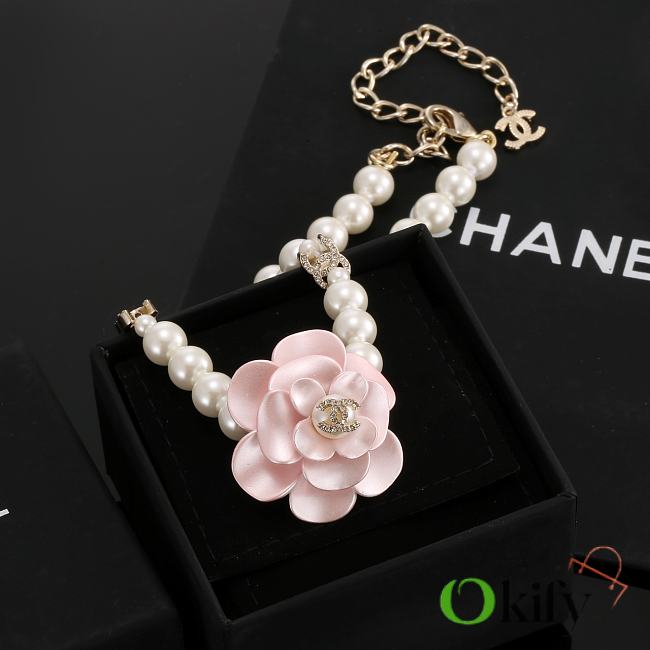 Okify Chanel Pink Camellia Pearl Necklace - 1