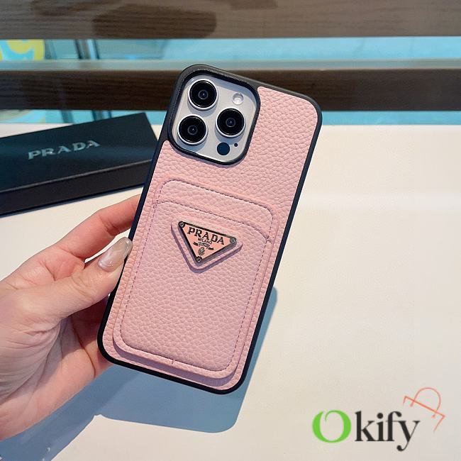 Okify Prada Phone Case Card Slot Pink - 1