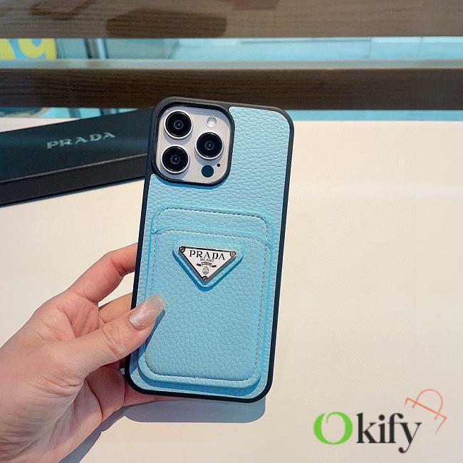 Okify Prada Phone Case Card Slot Blue - 1