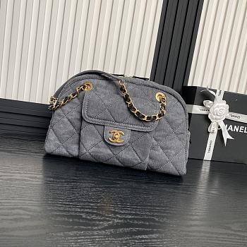 Okify Chanel Maxi Bowling Bag Light Grey Denim Antique Gold Hardware  21.5×33×14.5cm