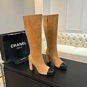 Okify Chanel High-top Boots Suede & Sheepskin Light Brown & Black Heel Height: 8cm - 1