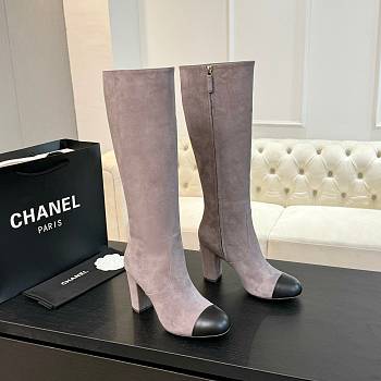 Okify Chanel High-top Boots Suede & Sheepskin Light Pink & Black Heel Height: 8cm