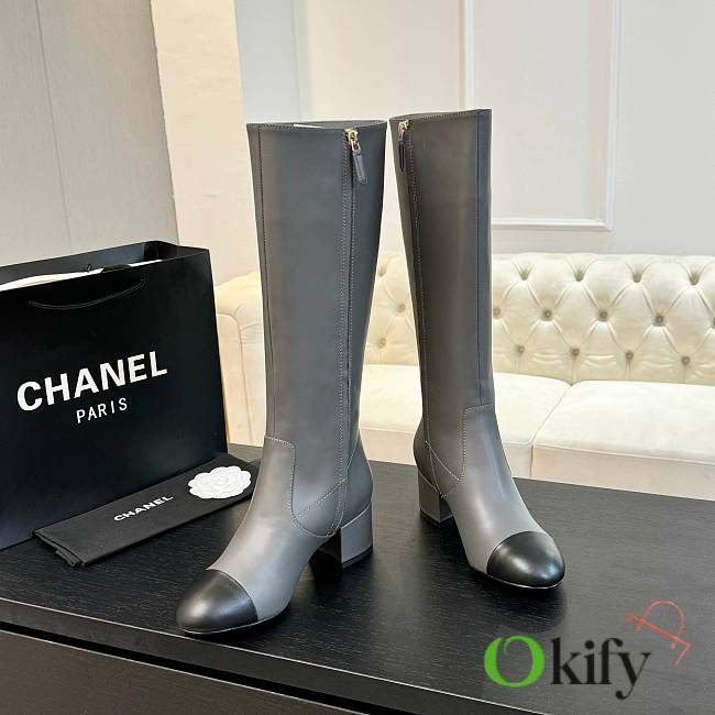 Okify Chanel High Boots Come on Black Grey Height 4,5 cm - 1