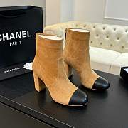 Okify Chanel Low-cut Boots Suede & Sheepskin Light Brown & Black Height 7cm - 1