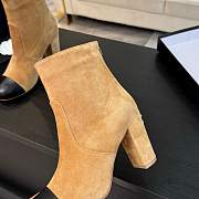 Okify Chanel Low-cut Boots Suede & Sheepskin Light Brown & Black Height 7cm - 4