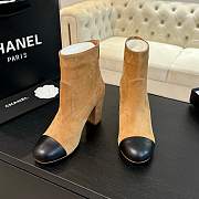 Okify Chanel Low-cut Boots Suede & Sheepskin Light Brown & Black Height 7cm - 2