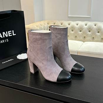 Okify Chanel Low-cut Boots Suede & Sheepskin Light Pink & Black Height 7cm