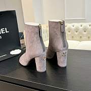 Okify Chanel Low-cut Boots Suede & Sheepskin Light Pink & Black Height 7cm - 2