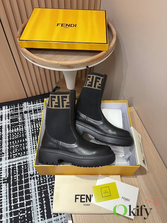 Okify Fendi Domino Black leather biker boots - 1