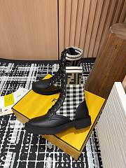 Okify FENDI Black leather biker boots with stretch fabric 'Black White' - 1