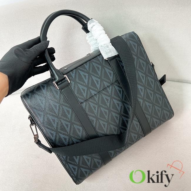 Okify Dior Zipper Briefcase Black CD Diamond coated cotton canvas and black grained calfskin leather 35x27x6cm - 1