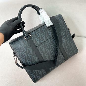 Okify Dior Zipper Briefcase Black CD Diamond coated cotton canvas and black grained calfskin leather 35x27x6cm