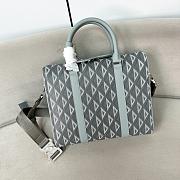 Okify Dior Zipper Briefcase Light Blue CD Diamond coated cotton canvas and Blue grained calfskin leather 35x27x6cm - 1