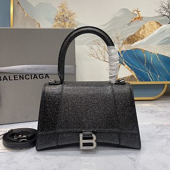 Okify BALENCIAGA Hourglass Xs Glitter Top-handle Bag In Black 19*8*21 23*10*24