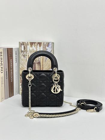 Okify Dior Lady handbag black gold buckle lambskin 17 X 15 X 7 cm