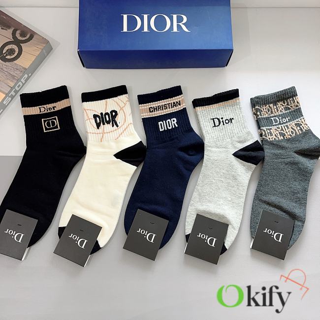 Okify Dior set 5 lettered men's mid-calf socks - 1