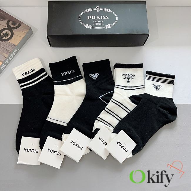 Okify Prada set 5 high-end mid-tube pure cotton socks - 1