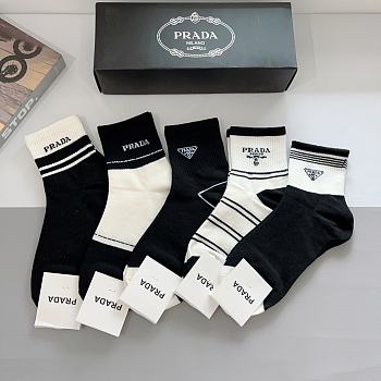 Okify Prada set 5 high-end mid-tube pure cotton socks