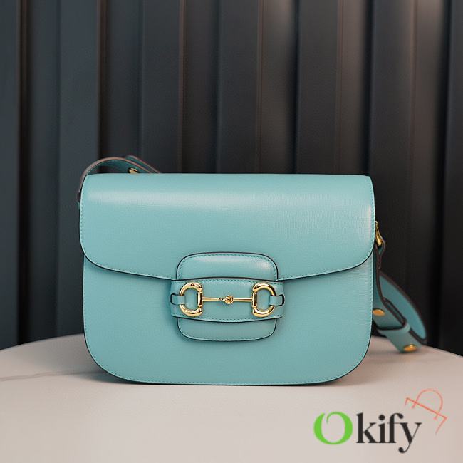 Okify Gucci Horsebit 1955 small light blue shoulder bag 25*18*8cm  - 1