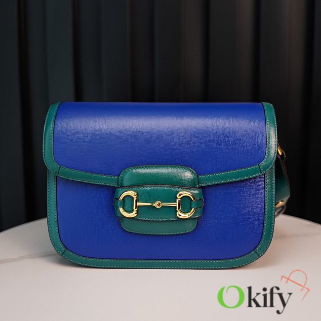 Okify Gucci Horsebit 1955 small green blue shoulder bag 25*18*8cm  - 1