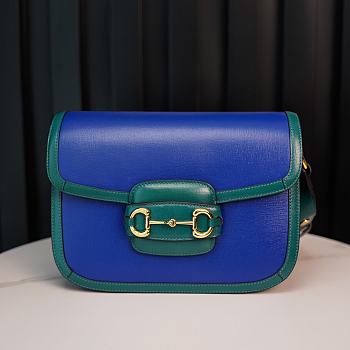 Okify Gucci Horsebit 1955 small green blue shoulder bag 25*18*8cm 