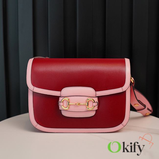 Okify Gucci Horsebit 1955 small red pink shoulder bag 25*18*8cm  - 1