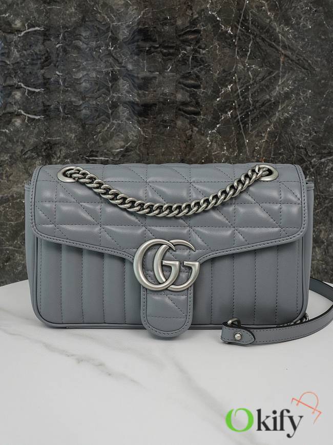 Okify Gucci Marmont small grey shoulder bag- silver hardware 24*13*7cm - 1