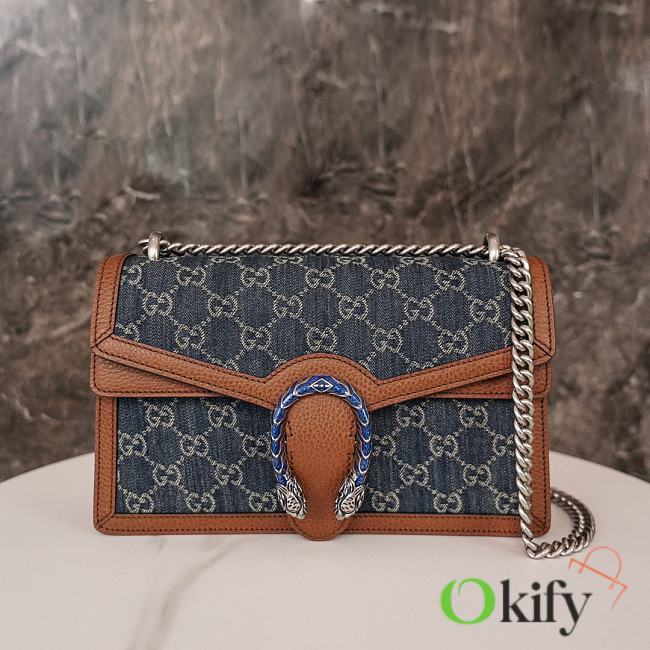 Okify Gucci Blue Tea Cuir New Denim Dollar Calfskin GG Small Dionysus Brown 28*17*9cm - 1