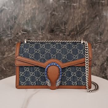 Okify Gucci Blue Tea Cuir New Denim Dollar Calfskin GG Small Dionysus Brown 28*17*9cm